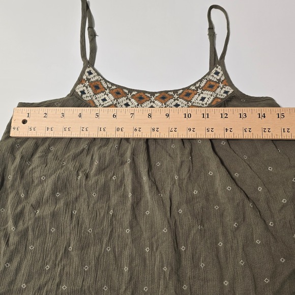American Eagle Olive Green Embroidered Boho Cami Tank Top - Picture 8 of 9
